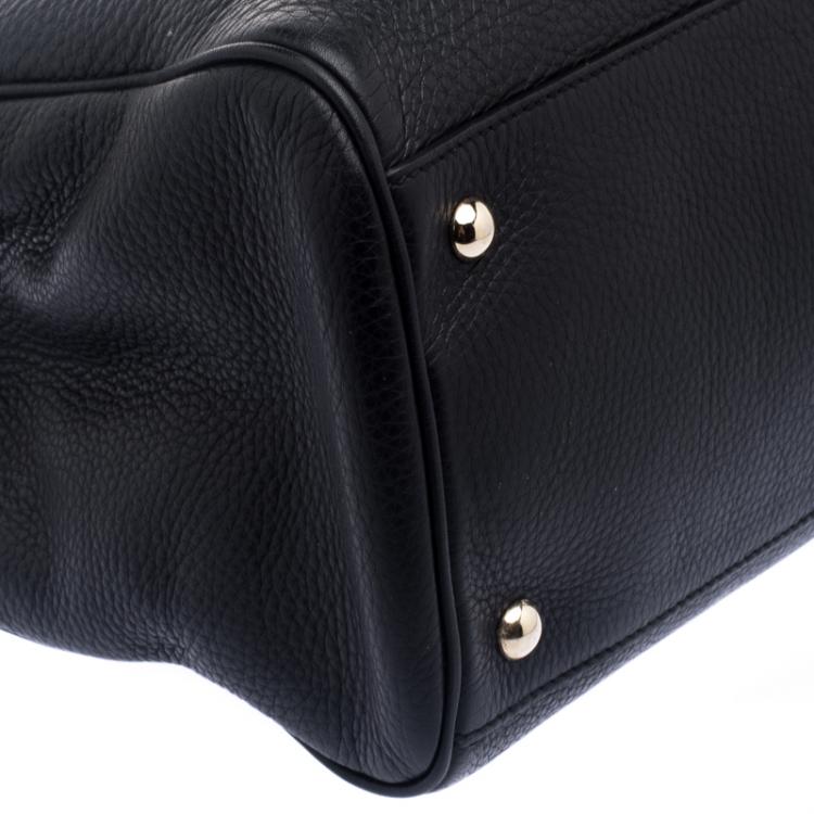 Pre Owned Gucci Black Leather Bamboo Top Handle Shopper Tote