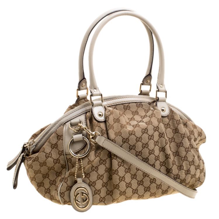 Pre Owned Gucci Beige GG Canvas Medium Sukey Boston Bag