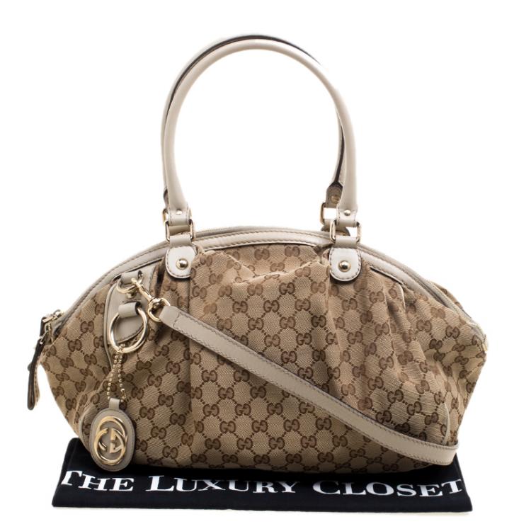 Pre Owned Gucci Beige GG Canvas Medium Sukey Boston Bag
