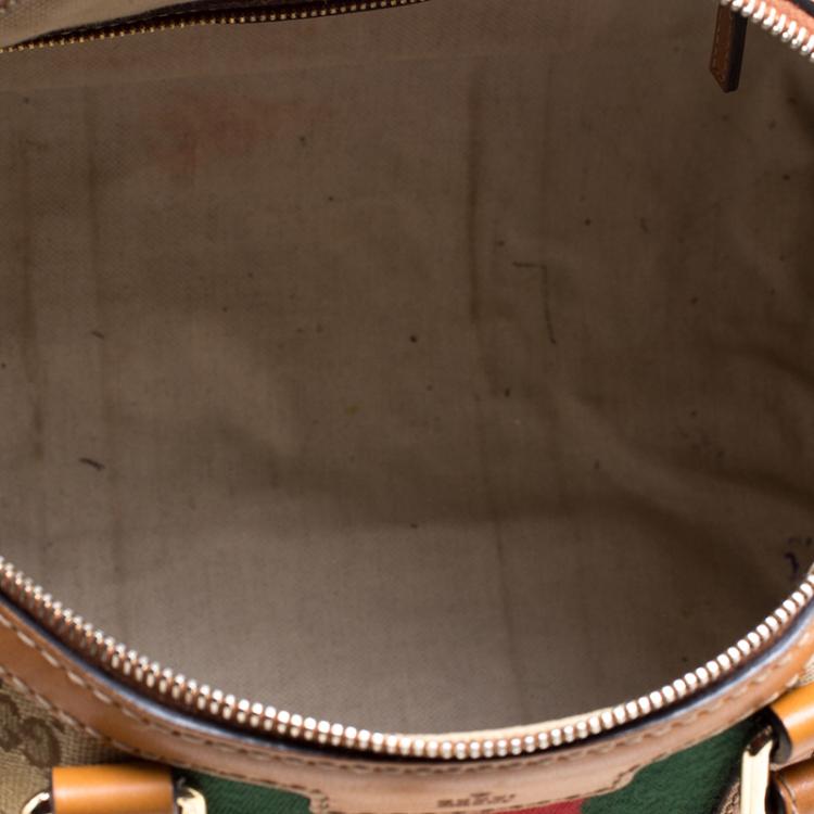 Pre Owned Gucci Beige/Tan GG Canvas Medium Vintage Web Boston Bag