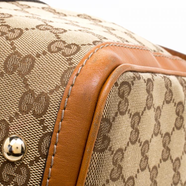 Pre Owned Gucci Beige/Tan GG Canvas Medium Vintage Web Boston Bag