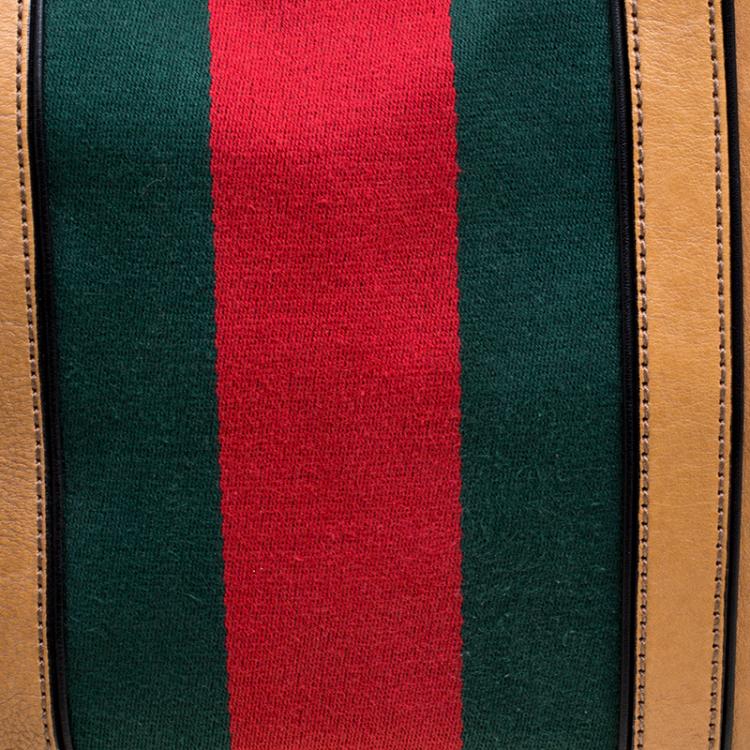 Pre Owned Gucci Light Brown Leather Web Rania Top Handle Bag