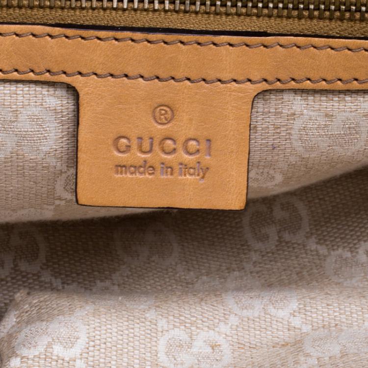 Pre Owned Gucci Light Brown Leather Web Rania Top Handle Bag