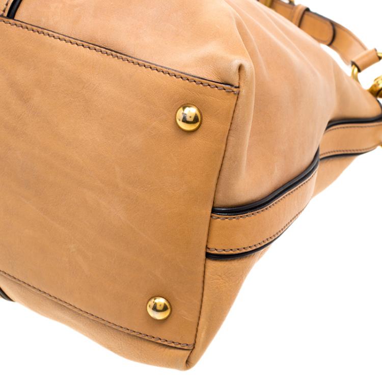 Pre Owned Gucci Light Brown Leather Web Rania Top Handle Bag