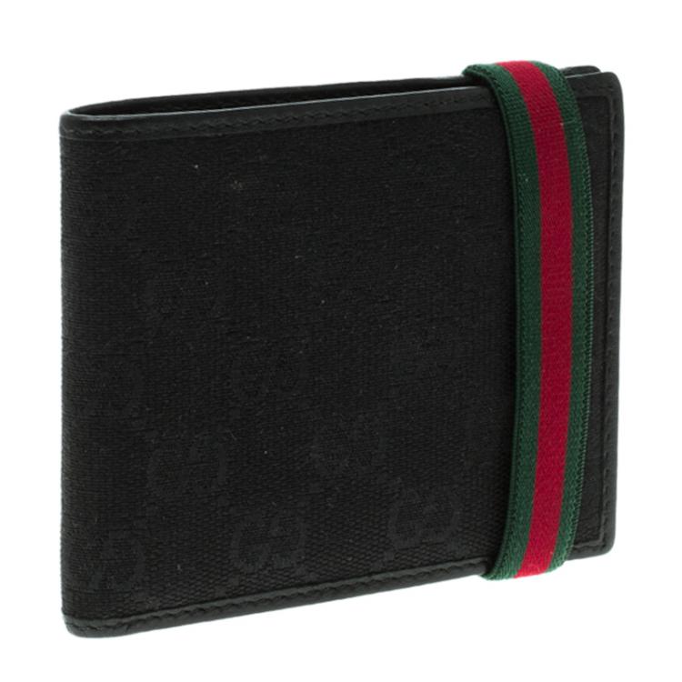 Pre Owned Gucci Black GG Canvas Web Bifold Wallet