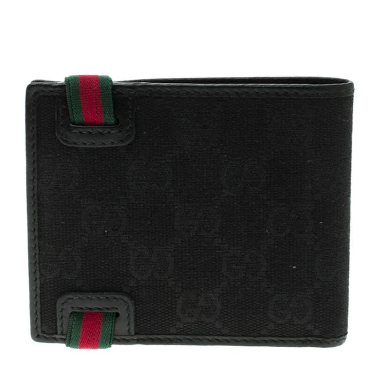 Pre Owned Gucci Black GG Canvas Web Bifold Wallet