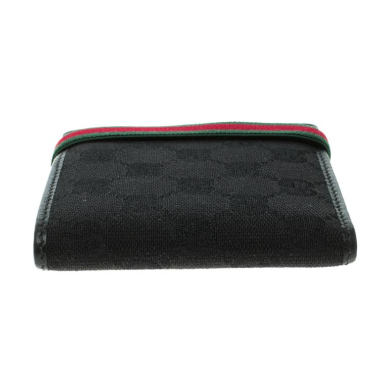 Pre Owned Gucci Black GG Canvas Web Bifold Wallet