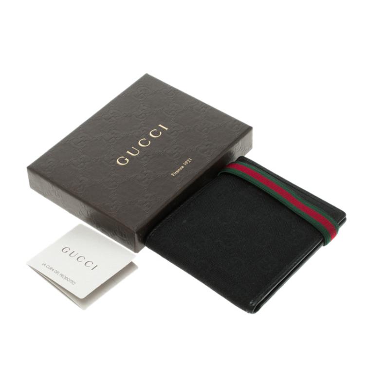 Pre Owned Gucci Black GG Canvas Web Bifold Wallet