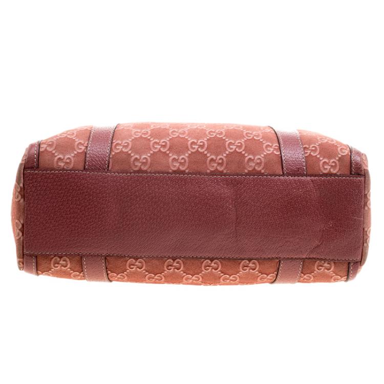 مملوكة مسبقًا Gucci Brown GG Suede Small Abbey Boston Bag