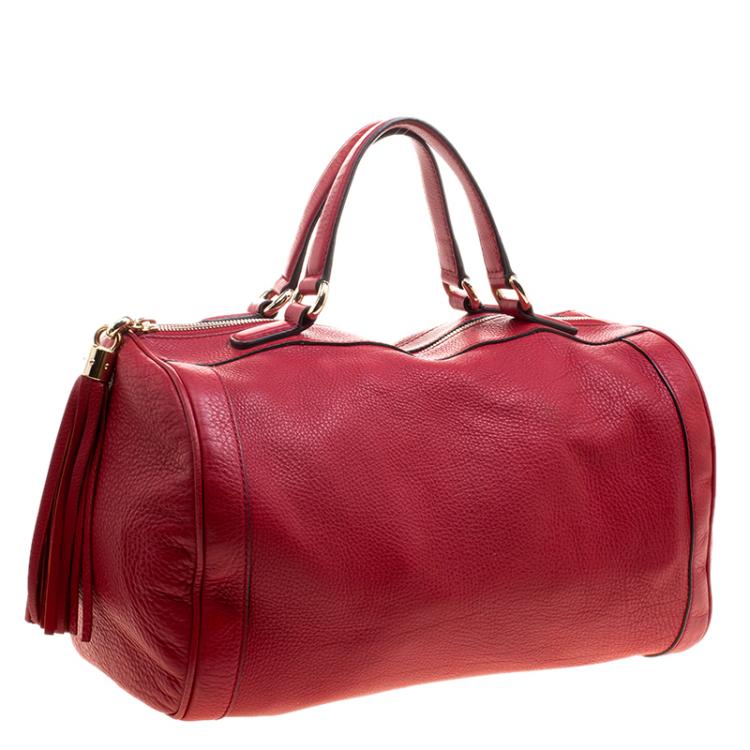 Pre Owned Gucci Red Pebbled Leather Soho Boston Bag