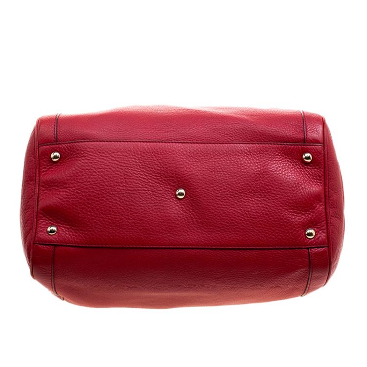 Pre Owned Gucci Red Pebbled Leather Soho Boston Bag