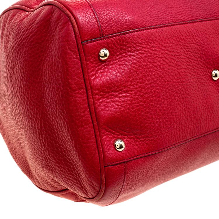 Pre Owned Gucci Red Pebbled Leather Soho Boston Bag