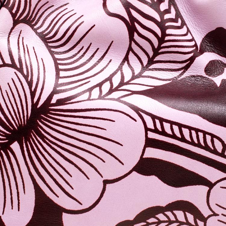 Pre Owned Gucci Lilac Floral Print Leather Limited Edition Bamboo Top Handle Bag