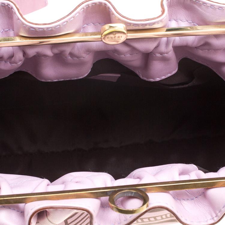 Pre Owned Gucci Lilac Floral Print Leather Limited Edition Bamboo Top Handle Bag