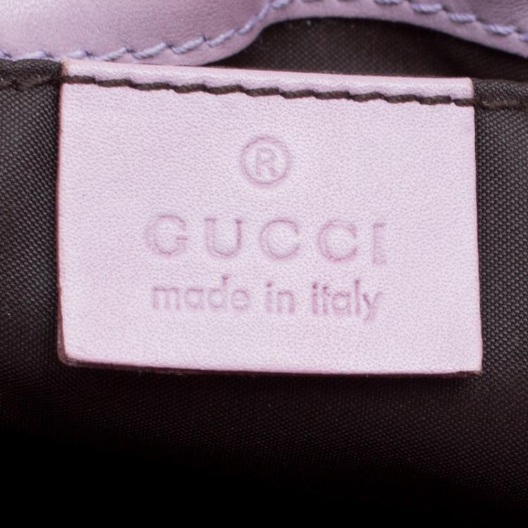 Pre Owned Gucci Lilac Floral Print Leather Limited Edition Bamboo Top Handle Bag