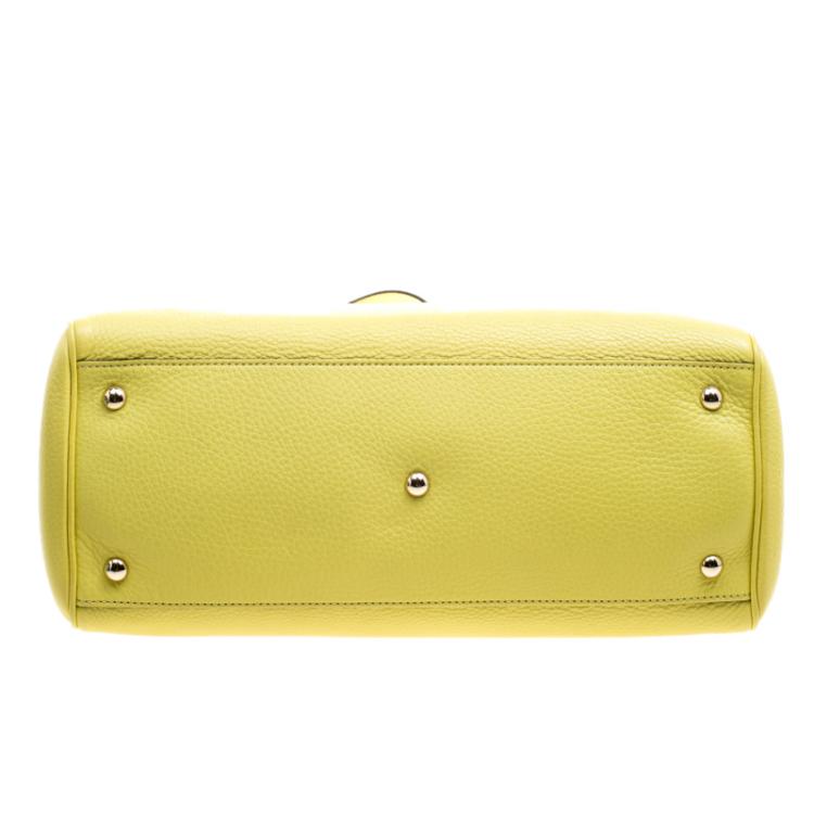 Pre Owned Gucci Yellow Leather Bamboo Top Handle Shopper Tote