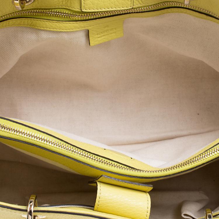 Pre Owned Gucci Yellow Leather Bamboo Top Handle Shopper Tote