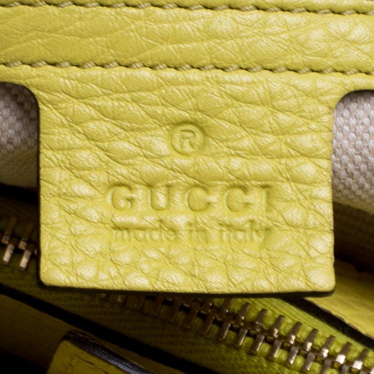 Pre Owned Gucci Yellow Leather Bamboo Top Handle Shopper Tote