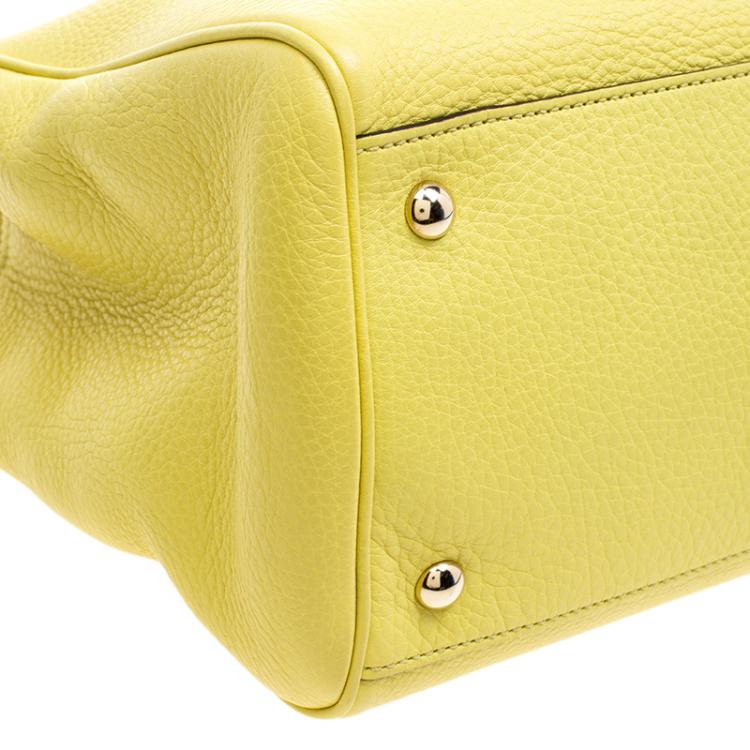 Pre Owned Gucci Yellow Leather Bamboo Top Handle Shopper Tote