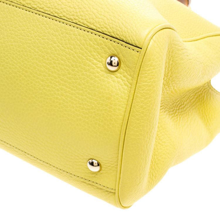 Pre Owned Gucci Yellow Leather Bamboo Top Handle Shopper Tote