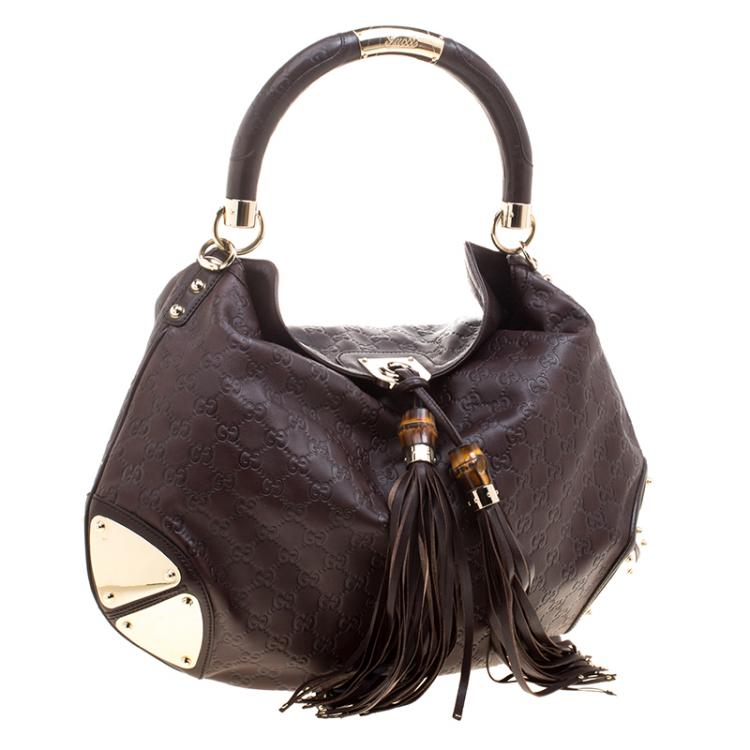 Pre Owned Gucci Brown Guccissima Large Indy Top Handle Bag