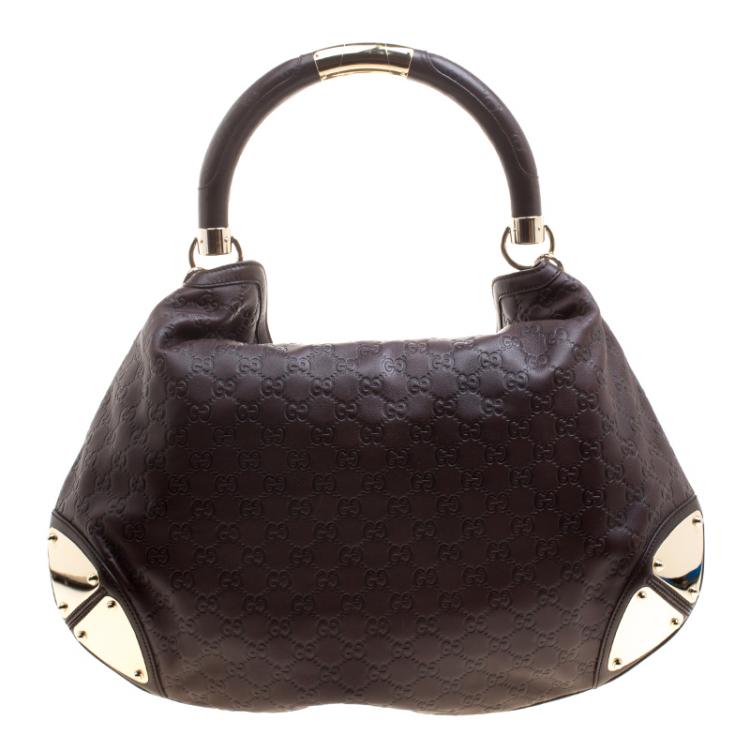 Pre Owned Gucci Brown Guccissima Large Indy Top Handle Bag