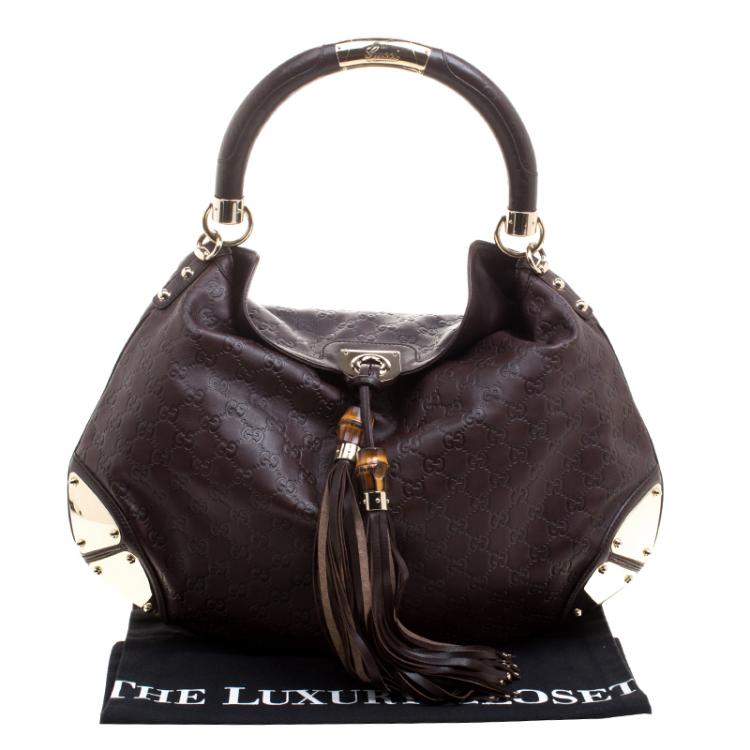 Pre Owned Gucci Brown Guccissima Large Indy Top Handle Bag