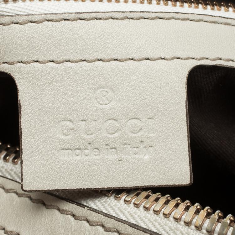 مملوكة مسبقًا Gucci Off White Guccissima Leather Medium Bamboo Boston Bag