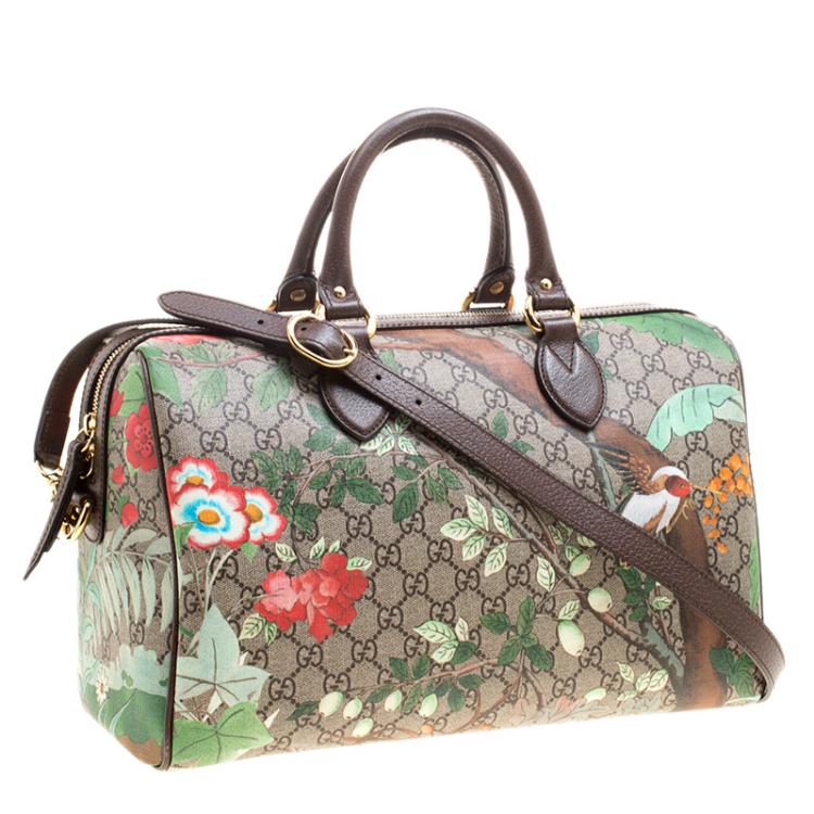 Pre Owned Gucci Beige/Brown Tian Print GG Supreme Canvas Medium Boston Bag