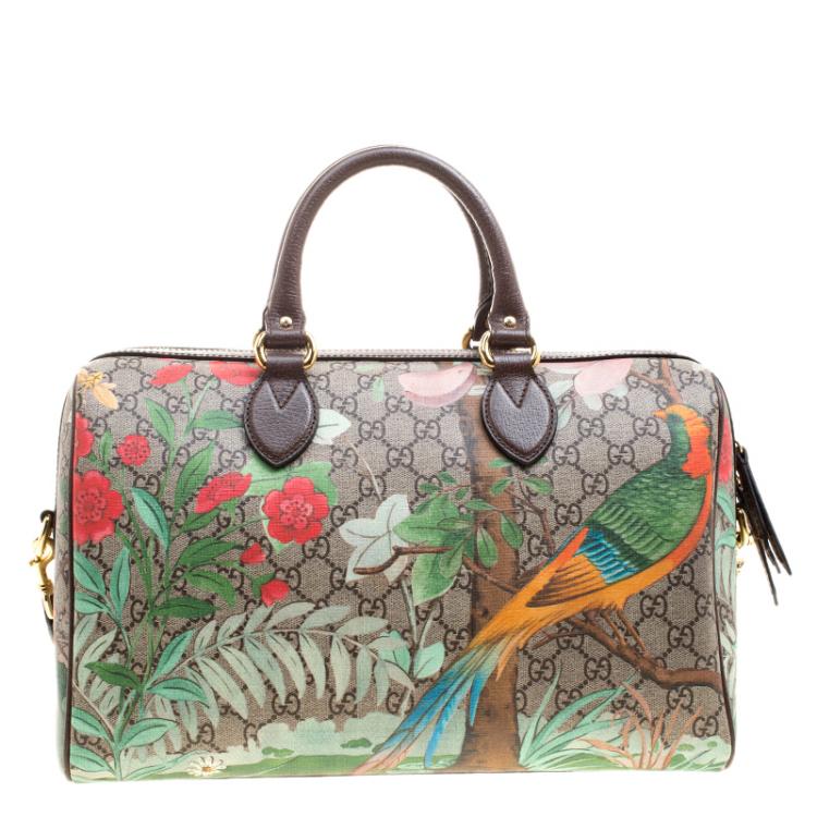 Pre Owned Gucci Beige/Brown Tian Print GG Supreme Canvas Medium Boston Bag