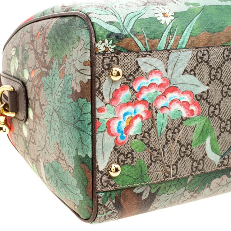 Pre Owned Gucci Beige/Brown Tian Print GG Supreme Canvas Medium Boston Bag