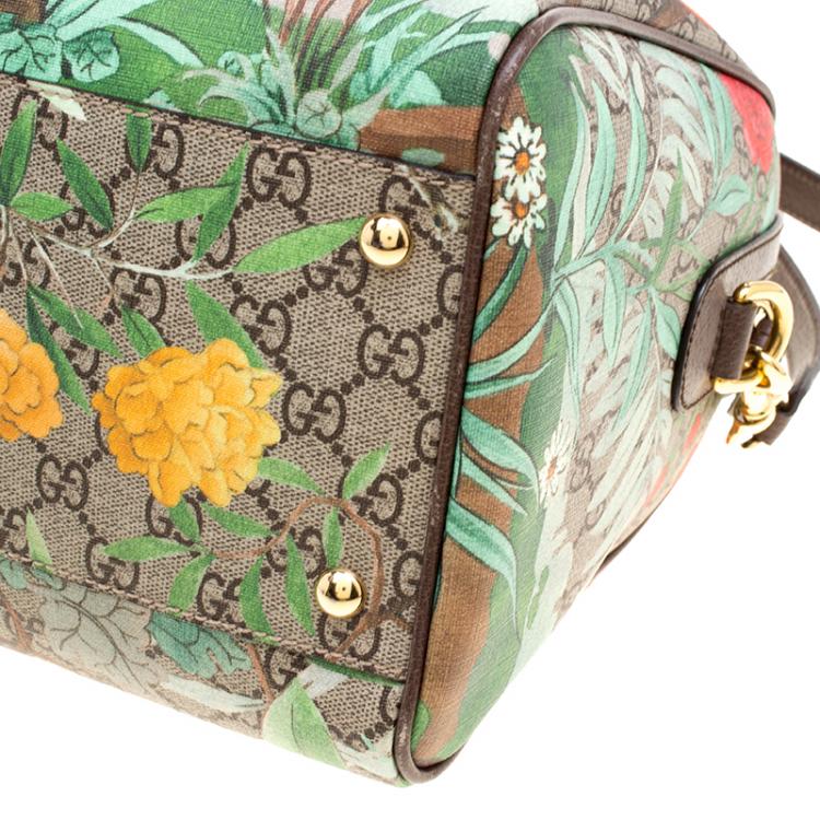 Pre Owned Gucci Beige/Brown Tian Print GG Supreme Canvas Medium Boston Bag