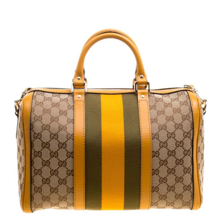 Pre Owned Gucci Beige/Tan GG Canvas Medium Vintage Web Boston Bag