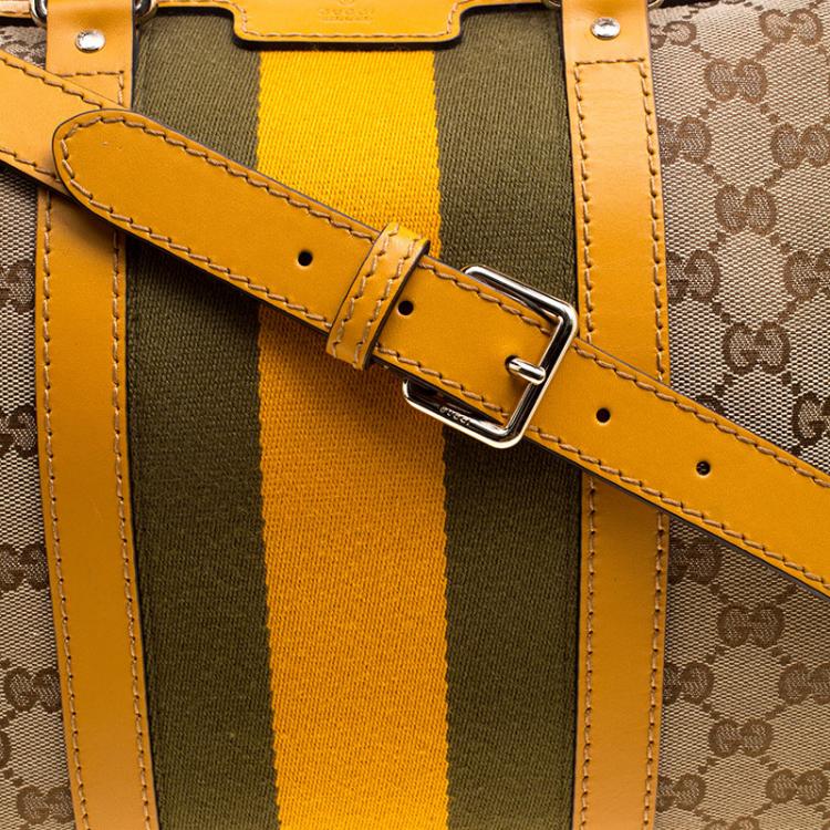 Pre Owned Gucci Beige/Tan GG Canvas Medium Vintage Web Boston Bag