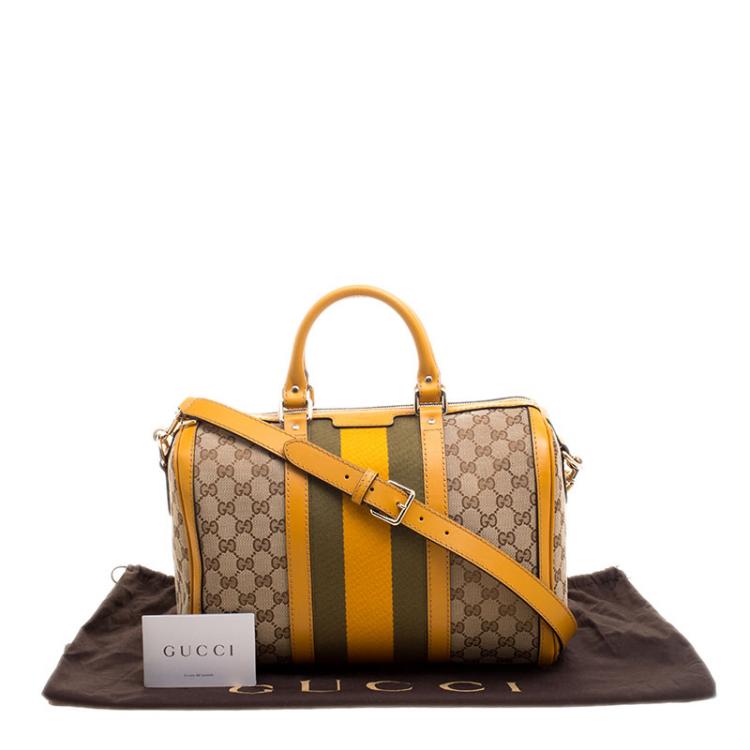 Pre Owned Gucci Beige/Tan GG Canvas Medium Vintage Web Boston Bag