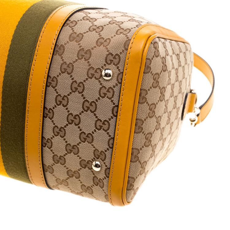 Pre Owned Gucci Beige/Tan GG Canvas Medium Vintage Web Boston Bag