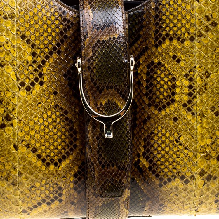 Pre Owned Gucci Yellow/Brown Python Top Handle Bag