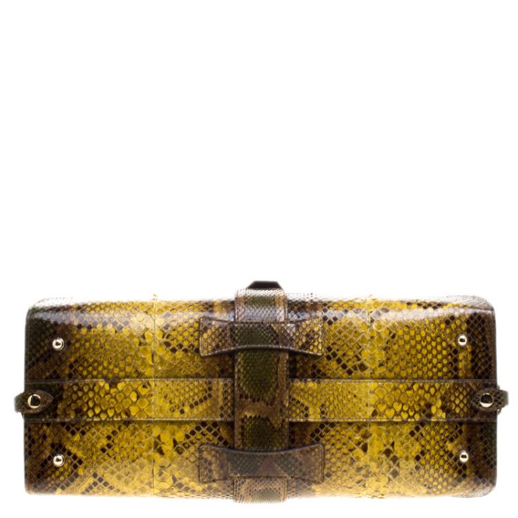 Pre Owned Gucci Yellow/Brown Python Top Handle Bag