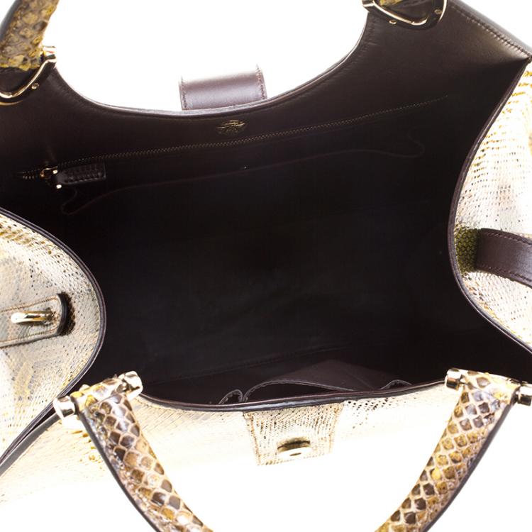 Pre Owned Gucci Yellow/Brown Python Top Handle Bag