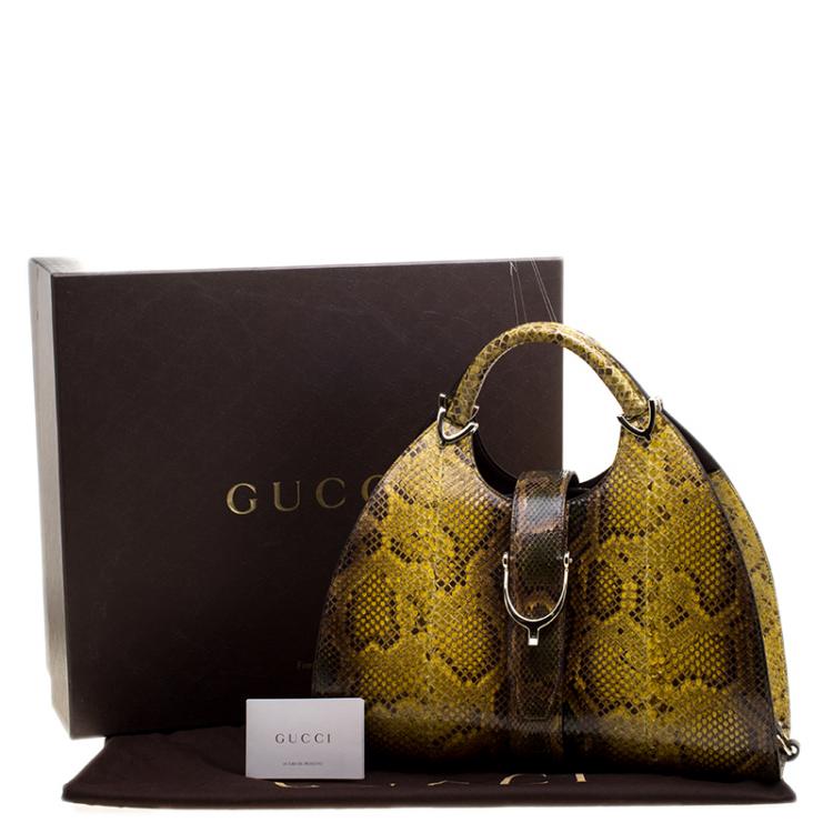Pre Owned Gucci Yellow/Brown Python Top Handle Bag