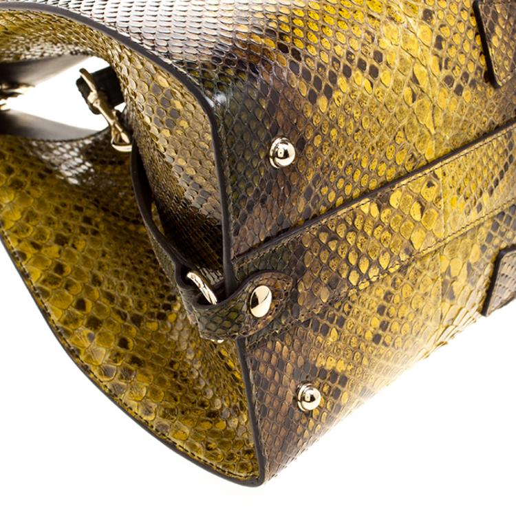 Pre Owned Gucci Yellow/Brown Python Top Handle Bag