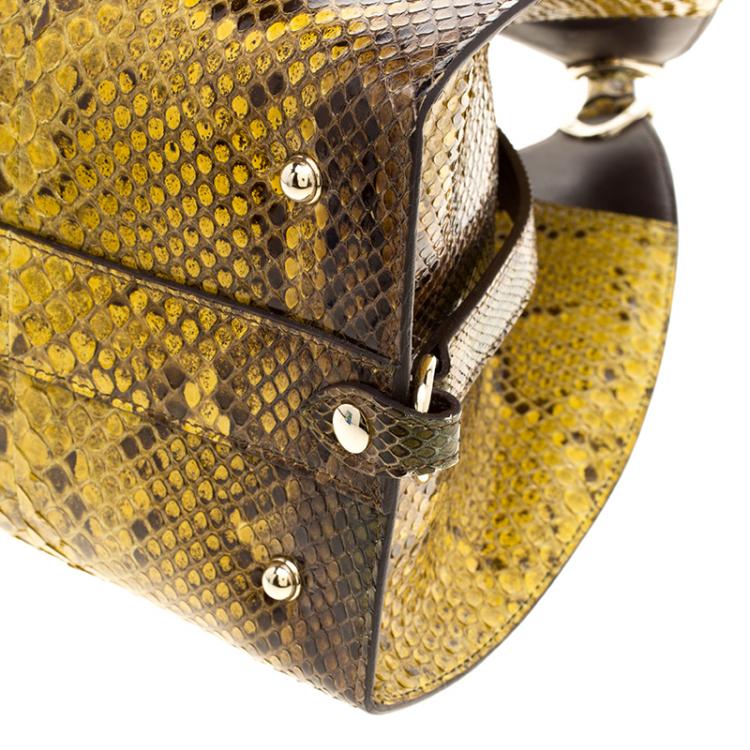 Pre Owned Gucci Yellow/Brown Python Top Handle Bag