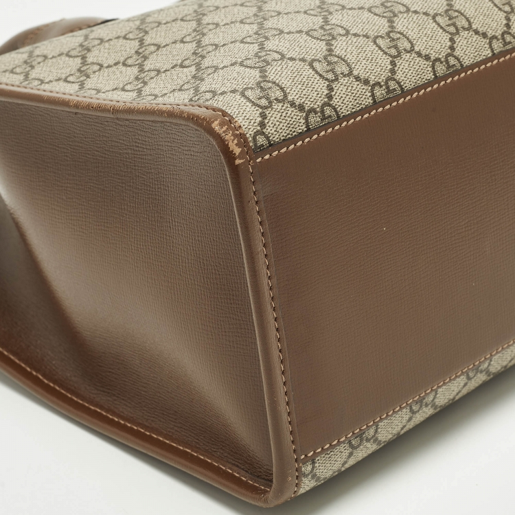 Pre Owned Gucci Interlocking G Beige/Brown GG Supreme Canvas and Leather Tote