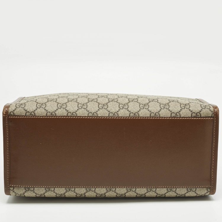 Pre Owned Gucci Interlocking G Beige/Brown GG Supreme Canvas and Leather Tote