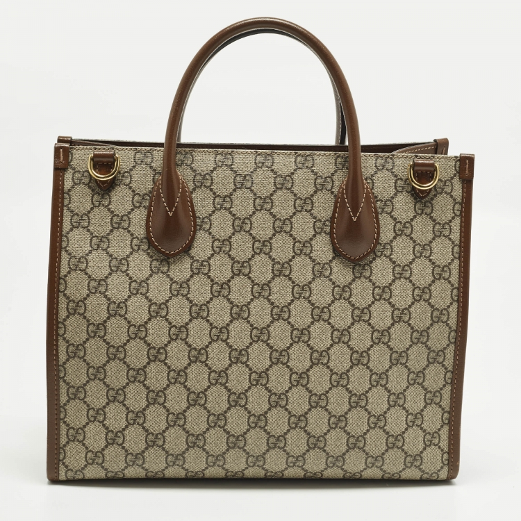 Pre Owned Gucci Interlocking G Beige/Brown GG Supreme Canvas and Leather Tote