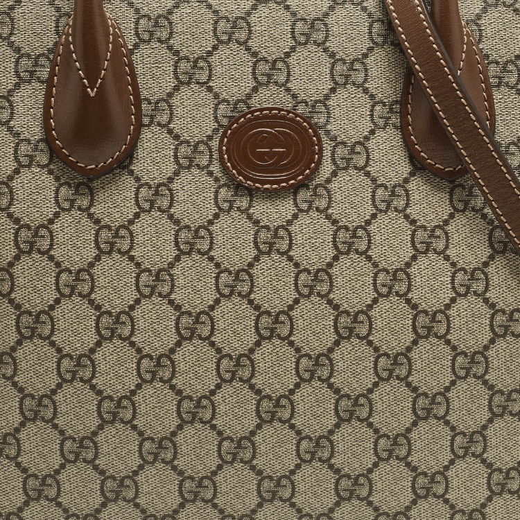 Pre Owned Gucci Interlocking G Beige/Brown GG Supreme Canvas and Leather Tote