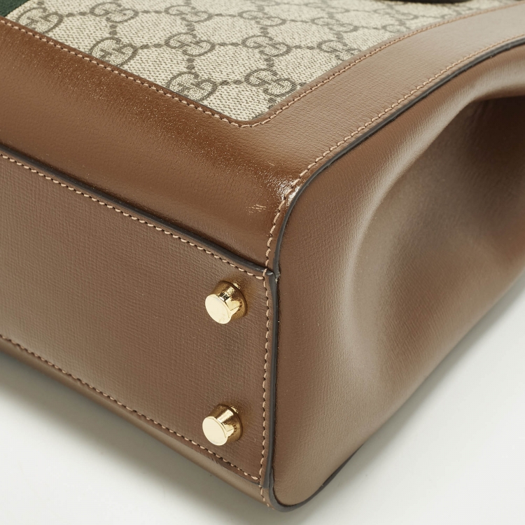 Pre Owned Gucci Jackie 1961 Medium Beige/Brown GG Supreme Canvas and Leather Tote