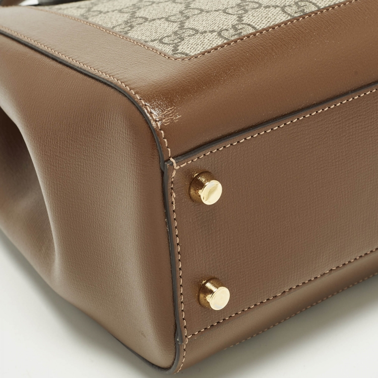 Pre Owned Gucci Jackie 1961 Medium Beige/Brown GG Supreme Canvas and Leather Tote