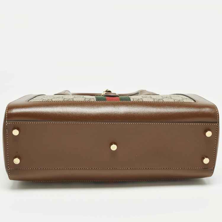 Pre Owned Gucci Jackie 1961 Medium Beige/Brown GG Supreme Canvas and Leather Tote