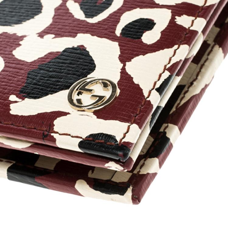 Pre Owned Gucci Brown Leopard Print Leather Wallet On Chain
